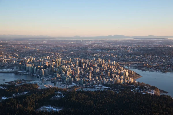 Letecký Pohled Centra Města Během Zářivé Slunce Přijata Vancouver Britská — Stock fotografie