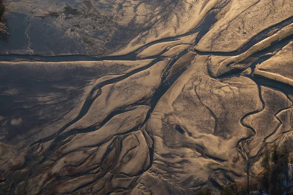 Vista Aérea Cima Padrões Naturais Areia Durante Maré Baixa Tomado — Fotografia de Stock