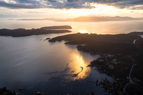 Aerial Landscape View Sunshine Coast Vibrant Dramatic Sunset Taken Northwest — Stock Photo, Image