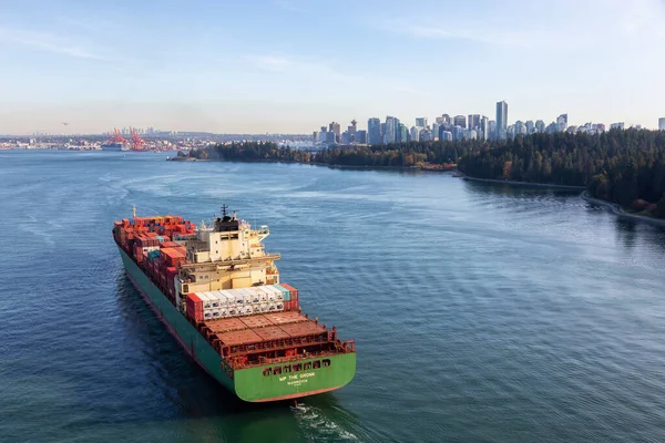 Vancouver British Columbia Canada October 2019 Aerial View Cargo Ship — Stockfoto