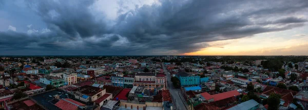 Flygfoto Panoramautsikt Över Liten Kubansk Stad Ciego Avila Molnig Och — Stockfoto