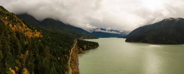 Beautiful Aerial Panoramic Landscape View Scenic Road Canadian Nature Cloudy — Stock Photo, Image