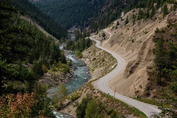 Aerial View Scenic Dirt Road Gold Bridge Valley Surrounded Canadian — Stock fotografie