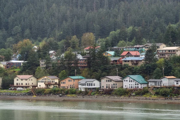 Hermosa Vista Pequeño Pueblo Juneau Durante Una Mañana Nublada Con — Foto de Stock