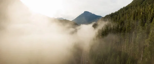 在阳光灿烂的日子里 空中俯瞰美丽的加拿大高山风景 位于温哥华岛西海岸 靠近加拿大不列颠哥伦比亚省Tofino和Ucluelet — 图库照片