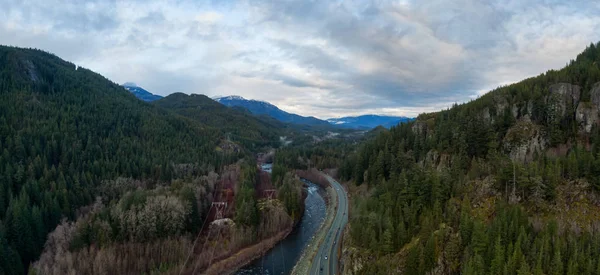 Aerial Panoramic View of the Famous Scenic Drive, Sea to Sky Highway — Stock Photo, Image