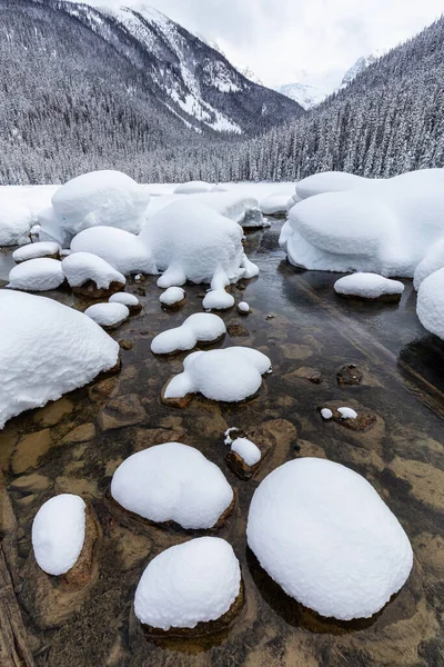 美しいカナダの山の風景白いパフィー雪の景色は 活気のある冬の日の間にJoffre湖を覆いました カナダ Bc州バンクーバーの北 ペンバートンの近くに位置 — ストック写真