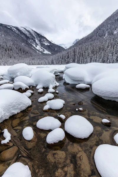美しいカナダの山の風景白いパフィー雪の景色は 活気のある冬の日の間にJoffre湖を覆いました カナダ Bc州バンクーバーの北 ペンバートンの近くに位置 — ストック写真