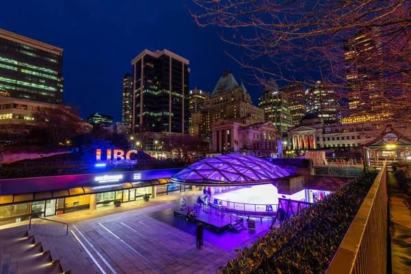 Downtown Vancouver British Columbia Canadá Febrero 2020 Vista Nocturna Pista — Foto de Stock