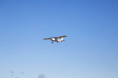 Pitt Meadows, Greater Vancouver, British Columbia, Canada - Feb 18, 2020: Small Airplane on the final approach and landing on the airport.