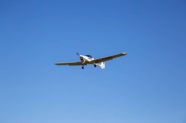 Pitt Meadows, Greater Vancouver, British Columbia, Canada - Feb 18, 2020: Small Airplane on the final approach and landing on the airport.