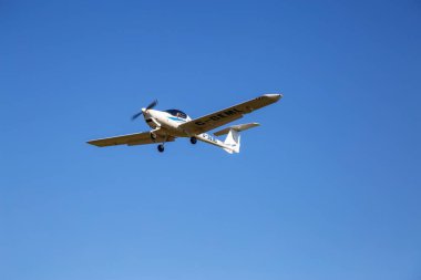 Pitt Meadows, Greater Vancouver, British Columbia, Canada - Feb 18, 2020: Small Airplane on the final approach and landing on the airport.