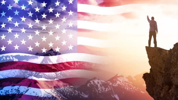 Cinemagraph Animation en boucle continue du drapeau ondulé sur le paysage américain — Video