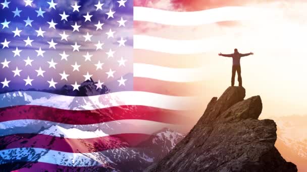 Amerikan Manzarası Üzerinde Dalgalanan Bayrağın Sürekli Döngü Animasyonu — Stok video