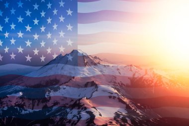 Iconic Aerial View of Mount Baker with American National Flag clipart