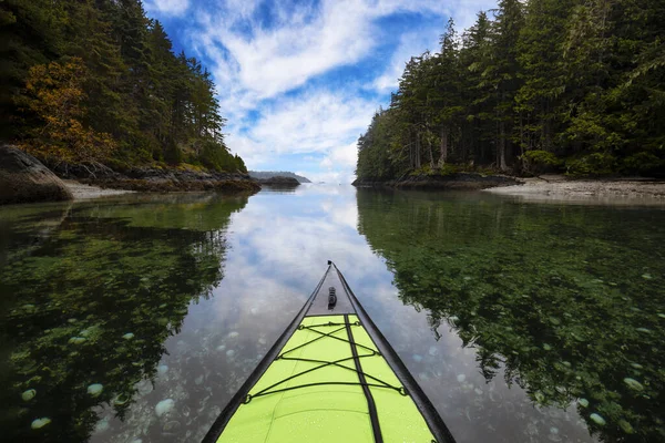 Kayaking on an inflatable kayak in the peaceful ocean