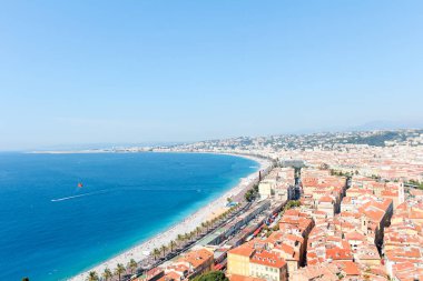 Nice, Fransa - 16.09.16: Promenade des Anglais, Avrupa'nın en güzel bentleri üzerinde Üstten Görünüm.