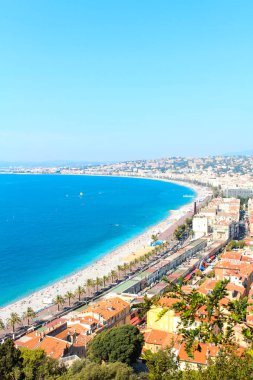 Nice, Fransa - 16.09.16: Promenade des Anglais, Avrupa'nın en güzel bentleri üzerinde Üstten Görünüm.