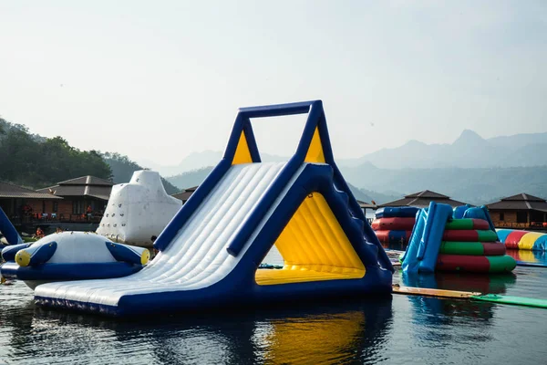 Blue inflatable floating water park — Stock Photo, Image