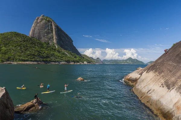 Alpinista Armando Linha Alta Custo Pedra Canto Direito — Fotografia de Stock