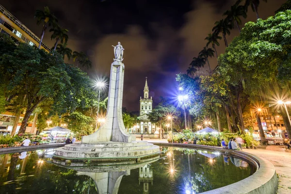 Monument in Largo do Machado Square with church on the back, Rio Stock