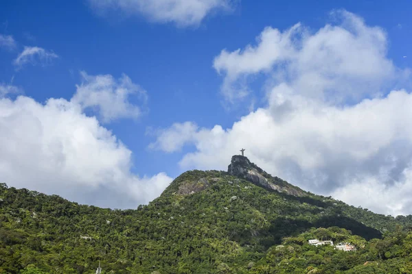 Cristo Redentor szobor tetején Morro do Corcovado — Stock Fotó