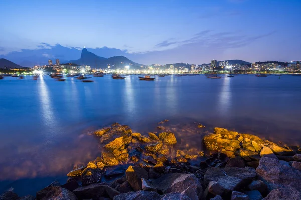 Kerület Urca a Guanabara-öbölre és a Corcovado hegy kilátás, — Stock Fotó