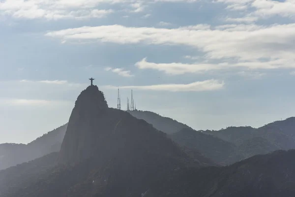 Cristo Redentor Statue Morro Corcovado Seen Morro Urca Next Pao — Stock Photo, Image