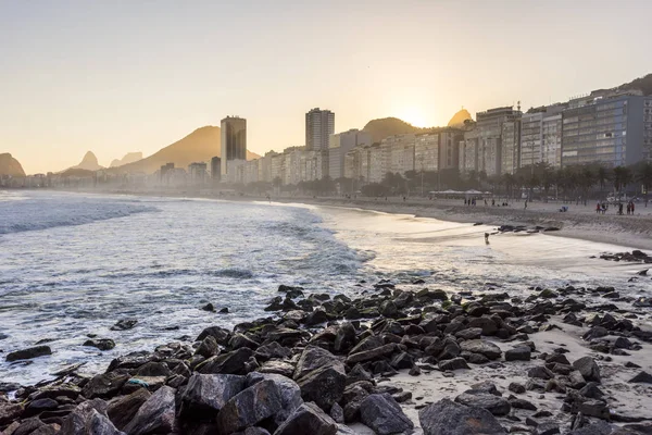 Zachód Słońca Leme Beach Tuż Obok Copacabana Hotel Rio Janeiro — Zdjęcie stockowe