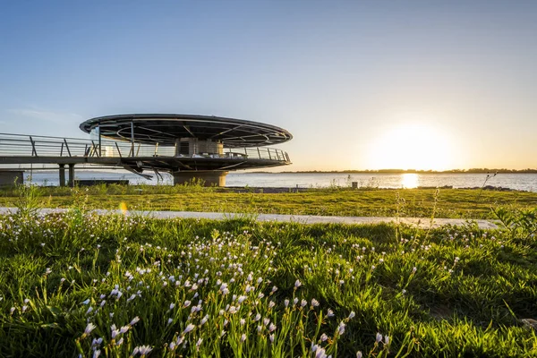 Pohled Při Západu Slunce Usina Gasometro Rio Guaiba Centru Města — Stock fotografie