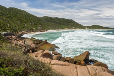 Florianopolis, Santa Catarina Adası, Güney Brezilya Galheta Beach görünümüne