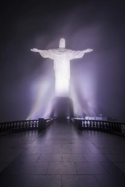Brasil Río Janeiro Enero 2018 Vista Iluminación Cristo Redentor Estatua — Foto de Stock