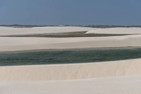 Beautiful View White Sand Dunes Rainwater Lagoon Lenis Maranhenses Maranho — Stock Photo, Image