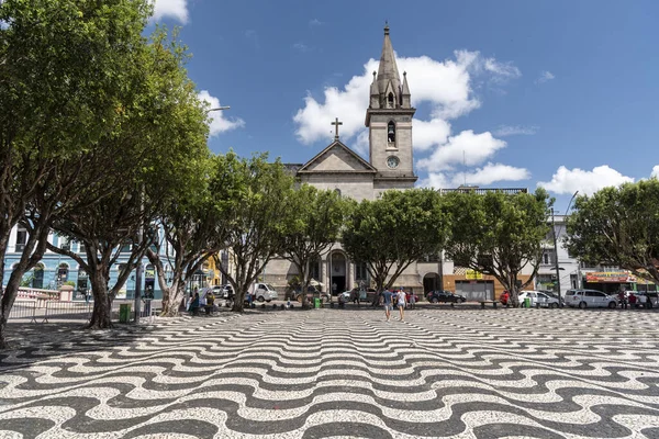Вид Черно Белый Волнистый Узор Португальскими Камнями Центральной Площади Манаусе — стоковое фото