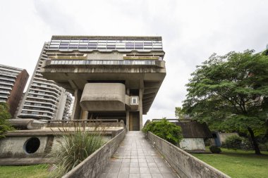 Buenos Aires, Arjantin 'deki modern mimari Ulusal Kütüphane binasının güzel manzarası