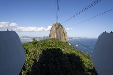 Sugar Loaf Dağı teleferiğinden şehre ve okyanusa güzel bir manzara, Rio de Janeiro, Brezilya