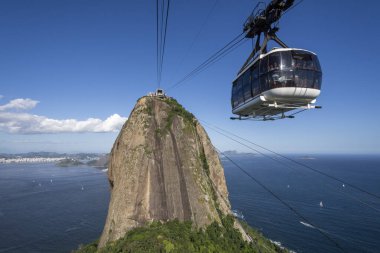 Sugar Loaf Dağı teleferiğinden şehre ve okyanusa güzel bir manzara, Rio de Janeiro, Brezilya