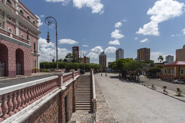 Άποψη Του Ροζ Ιστορικού Κτιρίου Teatro Amazonas Στο Κεντρικό Manaus — Φωτογραφία Αρχείου
