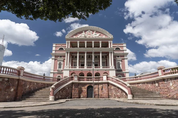 Widok Różowy Zabytkowy Budynek Teatro Amazonas Centrum Manaus Amazonas Brazylia — Zdjęcie stockowe