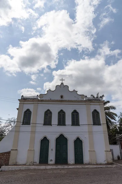 Vista Para Fachada Antiga Igreja Colonial Pequena Aldeia Histórica Rural — Fotografia de Stock