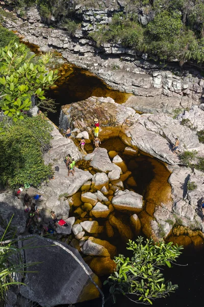 Pessoas Apreciando Rio Bela Paisagem Natural Chapada Diamantina Bahia Brasil — Fotografia de Stock