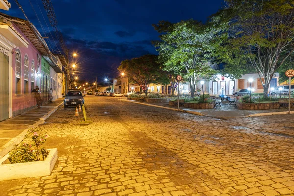 Réverbères Nuit Dans Centre Historique Petit Village Chapada Diamantina Bahia — Photo