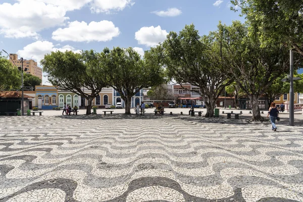 Вид Черно Белый Волнистый Узор Португальскими Камнями Центральной Площади Манаусе — стоковое фото