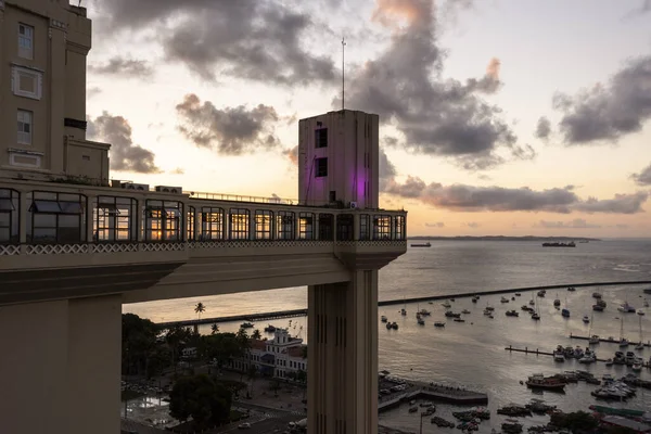 Piękny Widok Lacerda Lift Zachód Słońca Historycznym Centrum Salvador Bahia — Zdjęcie stockowe