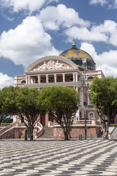 Widok Różowy Zabytkowy Budynek Teatro Amazonas Centrum Manaus Amazonas Brazylia — Zdjęcie stockowe