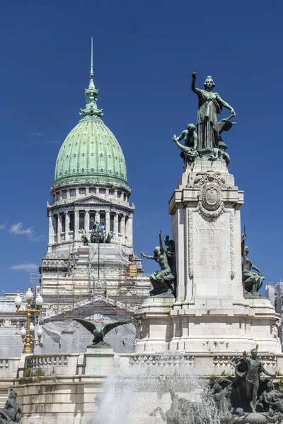 Hermosa Vista Edificio Del Congreso Nacional Estatua Centro Buenos Aires —  Fotos de Stock