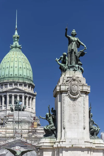 Hermosa Vista Edificio Del Congreso Nacional Estatua Centro Buenos Aires —  Fotos de Stock