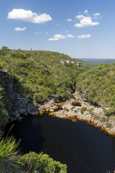 Gyönyörű Természetes Folyó Sötét Vízzel Cerrado Tájon Chapada Diamantina Bahia — Stock Fotó