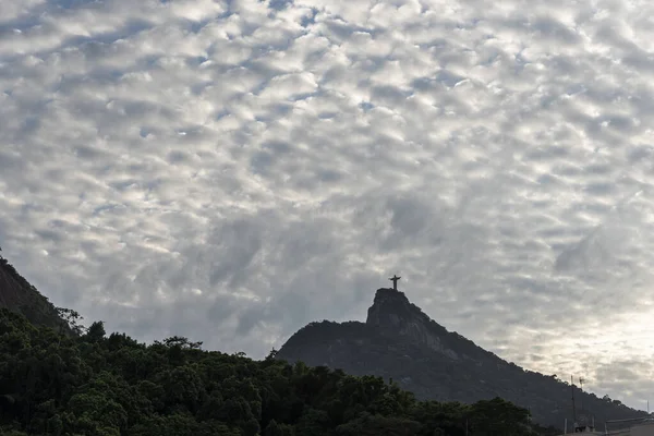 View Christ Redeemer Statue Top Corcovado Mountain Beautiful Clouds Rio — Stock Photo, Image