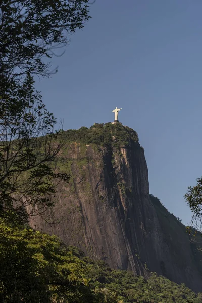 Hermosa Vista Monte Corcovado Estatua Cristo Desde Los Jardines Botánicos — Foto de Stock